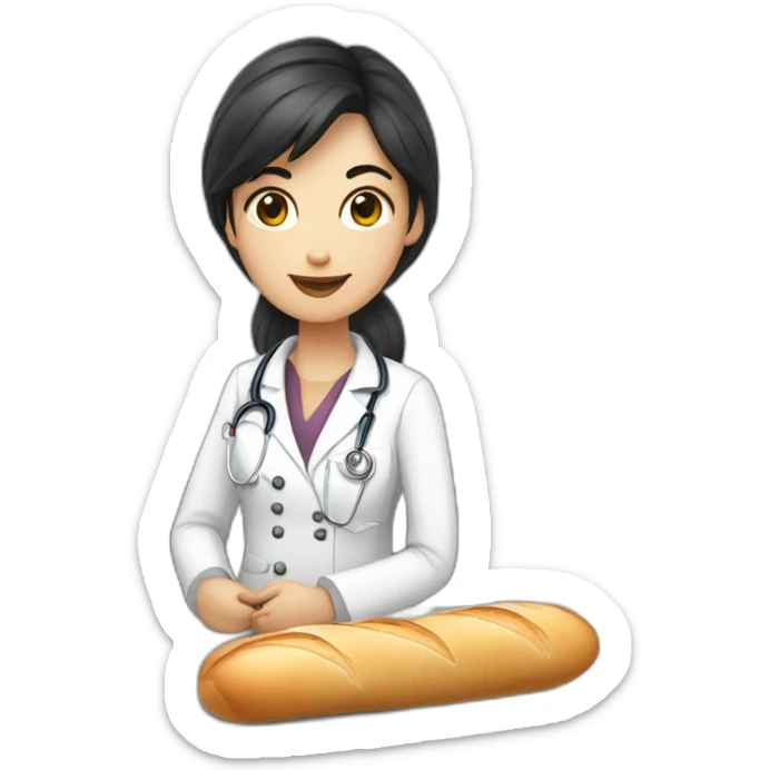dark hair doctor girl eating french baguette sticker