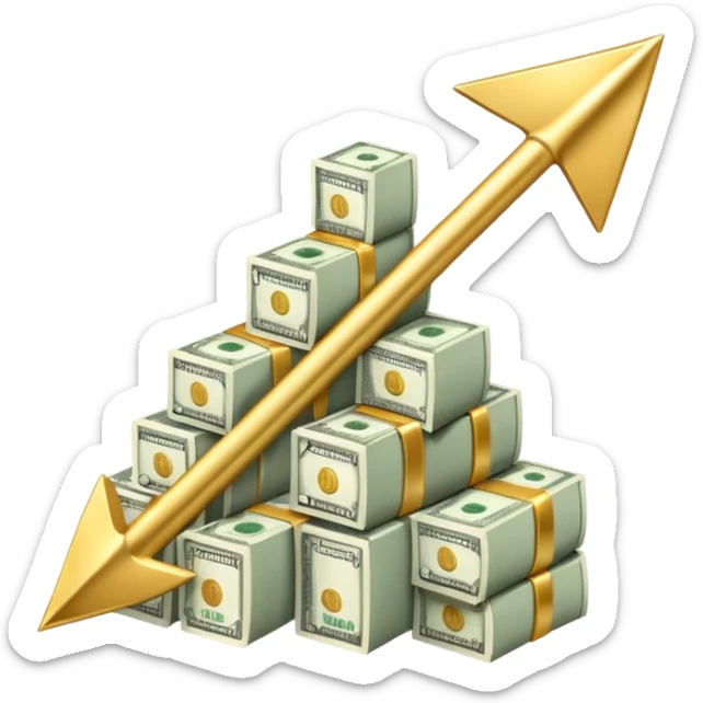 investment concept with upward arrow and money with more details sticker