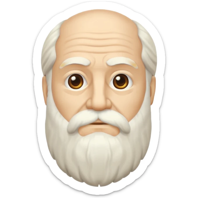 Minimalist iOS emoji of Plato, flowing beard, wise and calm, ancient Greek philosopher, clean and modern flat design sticker