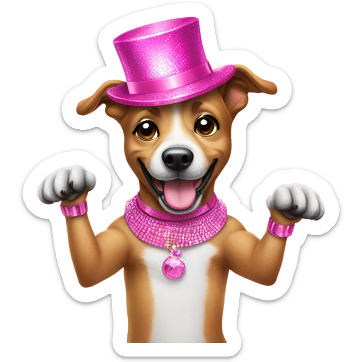 Dancing dog with pink hat and disco theme  sticker