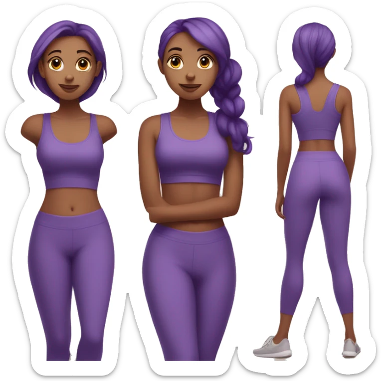 girl in yoga pose with purple hair and wearing purple yoga pants and purple tank top sticker