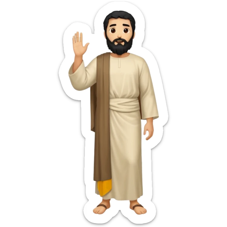 fullbody, head-to-toe, Jesus's apostle Thomas, black hair and black beard, normal emoji style, different pose sticker