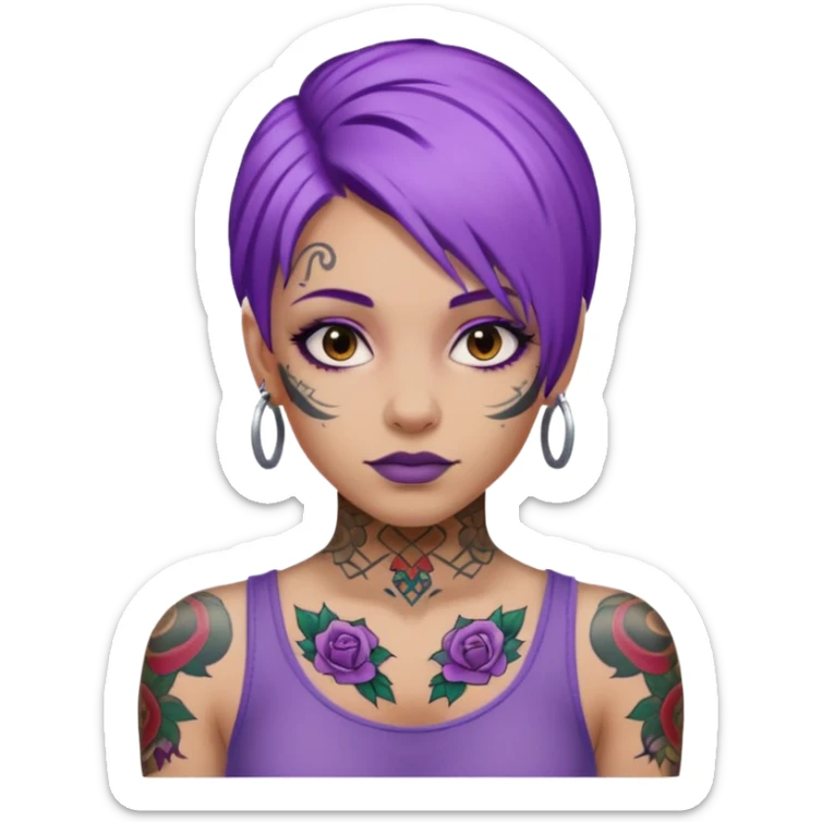 women with tatoos and hightlight that tatoos with purple hair sticker