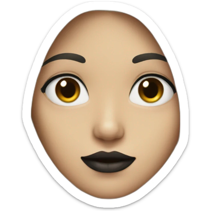 straight long hair with black color ,red lipstick,black eyes, white skin and a small nose sticker