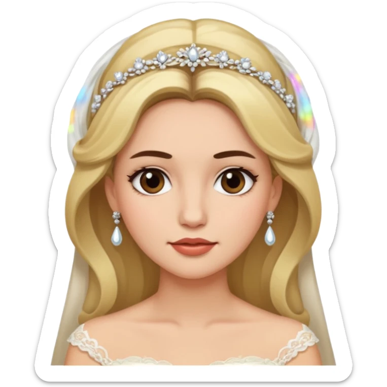 White tanned skin bride with dark brown hair mixed with blonde with a chin on her face sticker