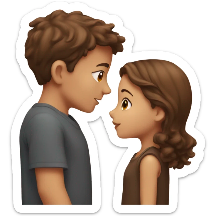 A boy with brown hair kisses a girl with brown hair sticker