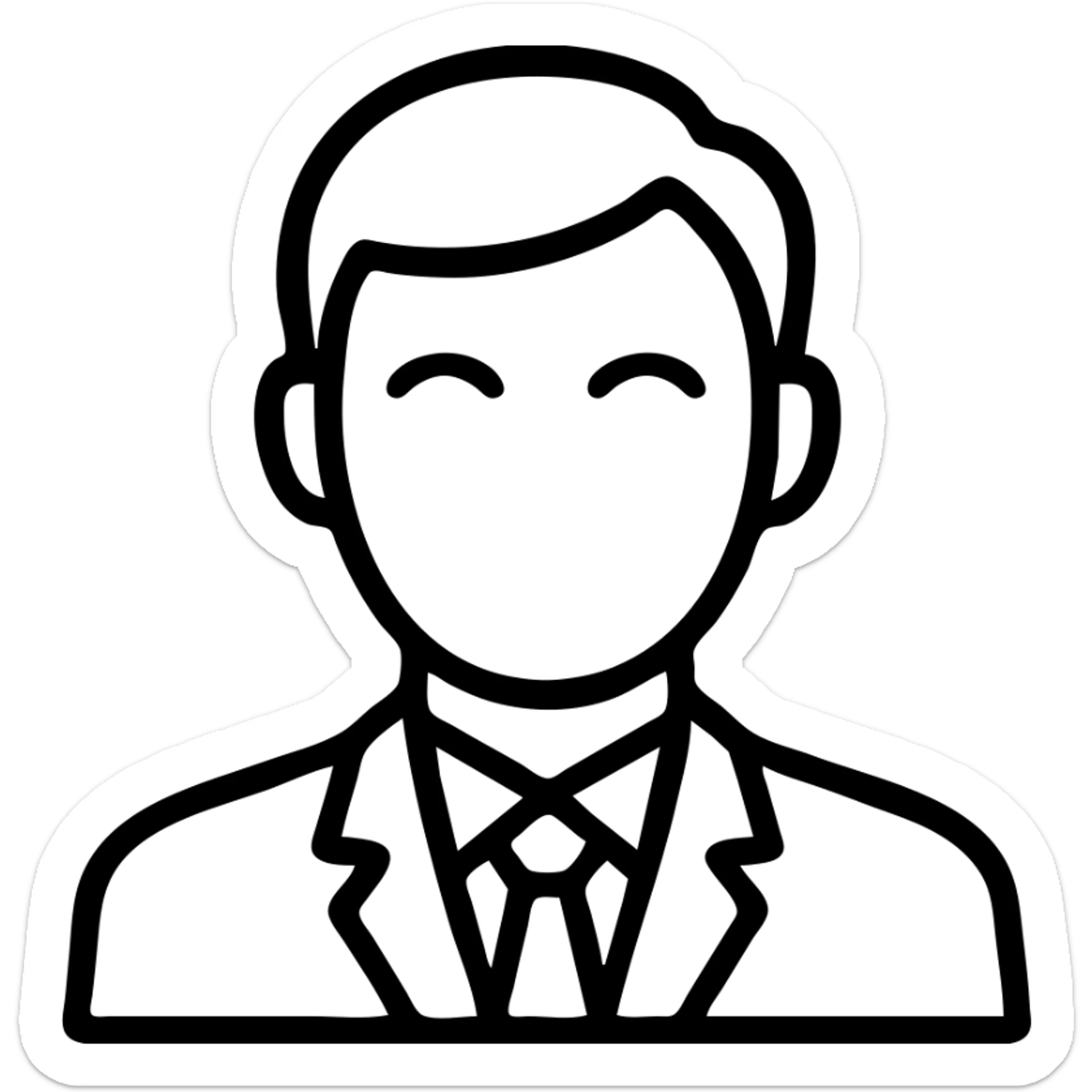 icon of a man with green eyes, wearing a suit and tie, simple clean lines, minimalistic icon style sticker