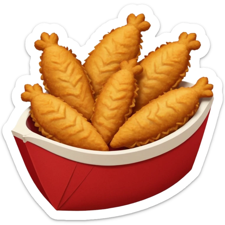 5 breaded chicken tenders of varying sizes and shapes in a red paper food boat sticker