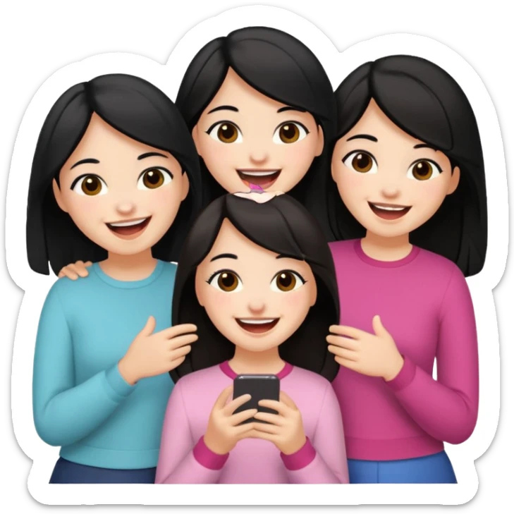 3 friends having fun, one with black hair, 2 with brown hair, girly style sticker