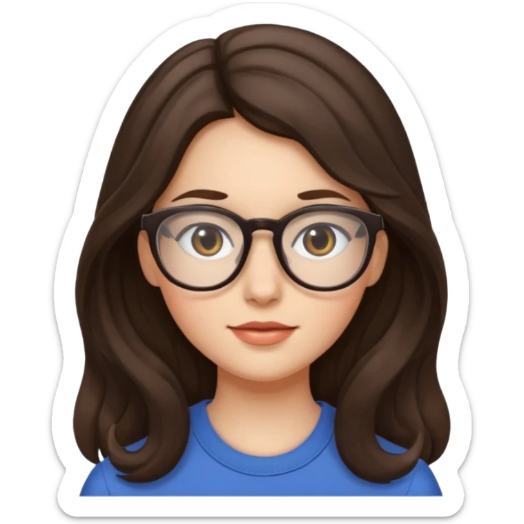 Brunette (more brunette) girl with long not to wavy hair and glasses sticker