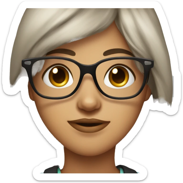 girl with dark brown wavy long hair and bangs himecut with glasses and long lashes sticker