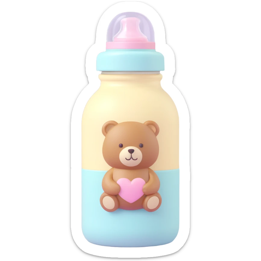 cute adult baby bottle, pastel colors, soft and welcoming, subtle heart or teddy bear accent, no text sticker