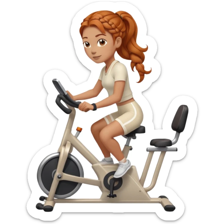 Ginger french braids riding stationary bike cream outfit sticker