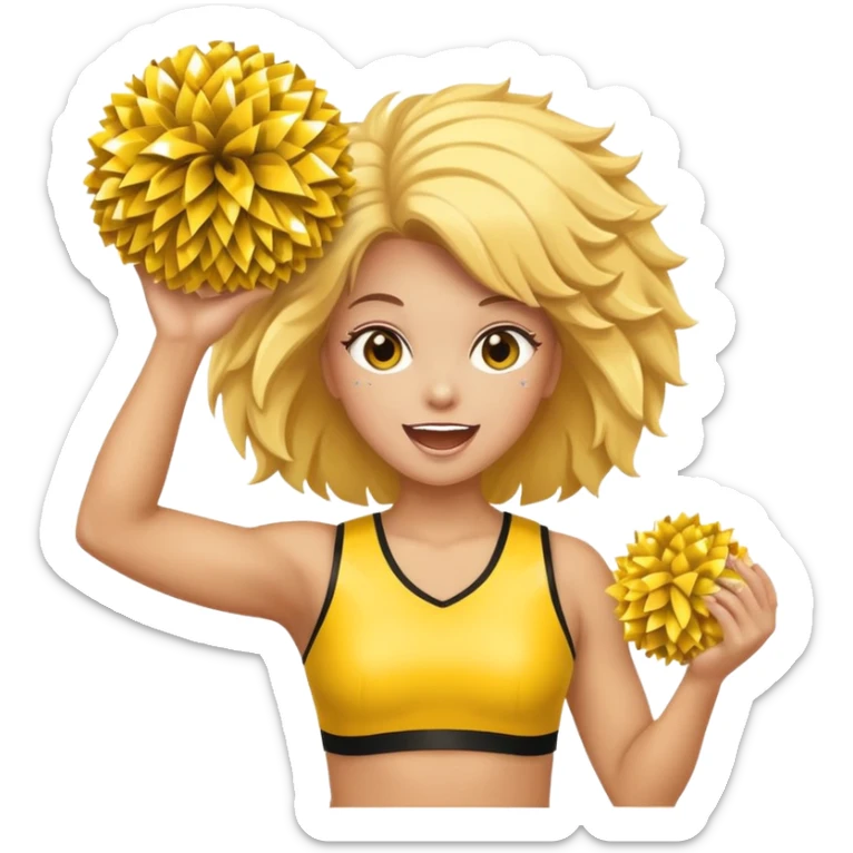 football cheerleader, hold a big cheering pom, yellow and twinkle sticker