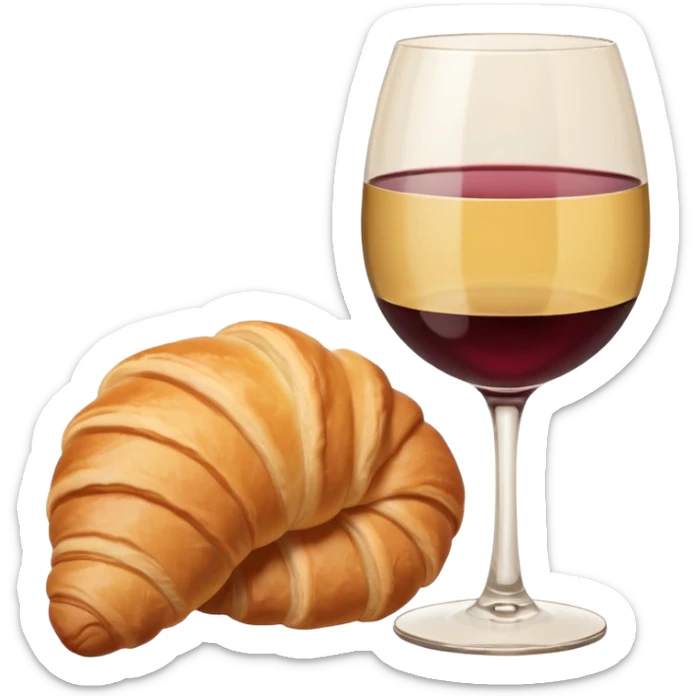 French cuisine humanless avatar in clean emoji-style illustration. Croissant and wine glass, soft beige tones, simple shapes, flat design, refined and cozy. sticker