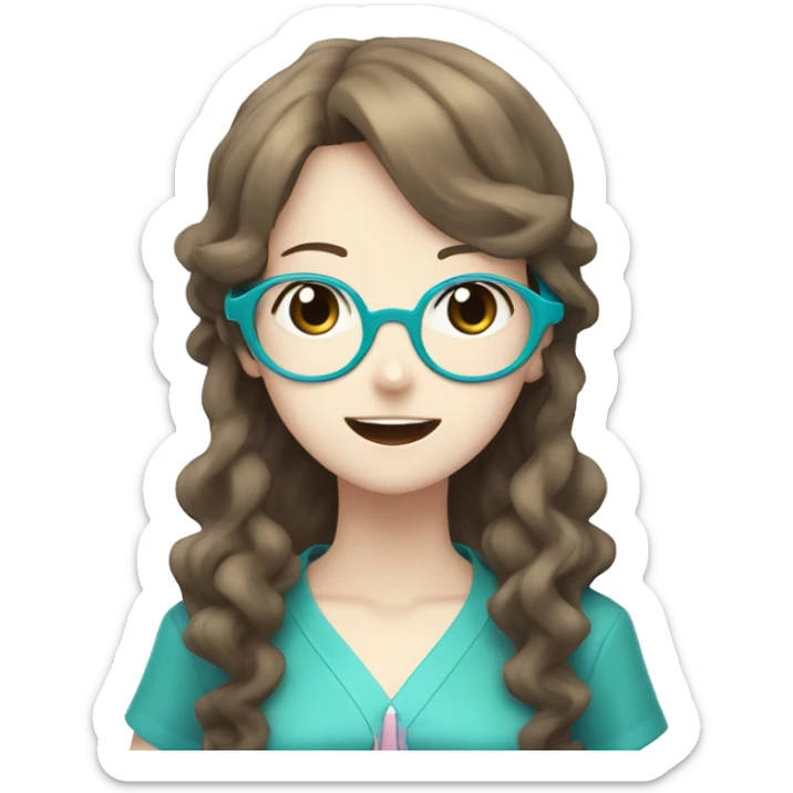 hatsune miku singing with a girl with brown curly hair, pale skin and blue glasses sticker