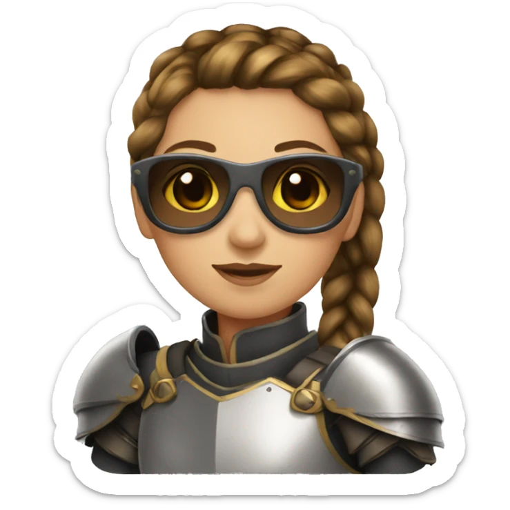 Girl knight with French braids, brown hair and sunglasses sticker