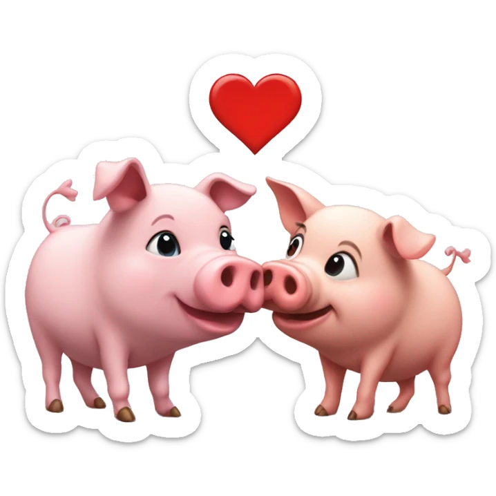 I want a dog and a pig kissing each other with a smal heart above sticker