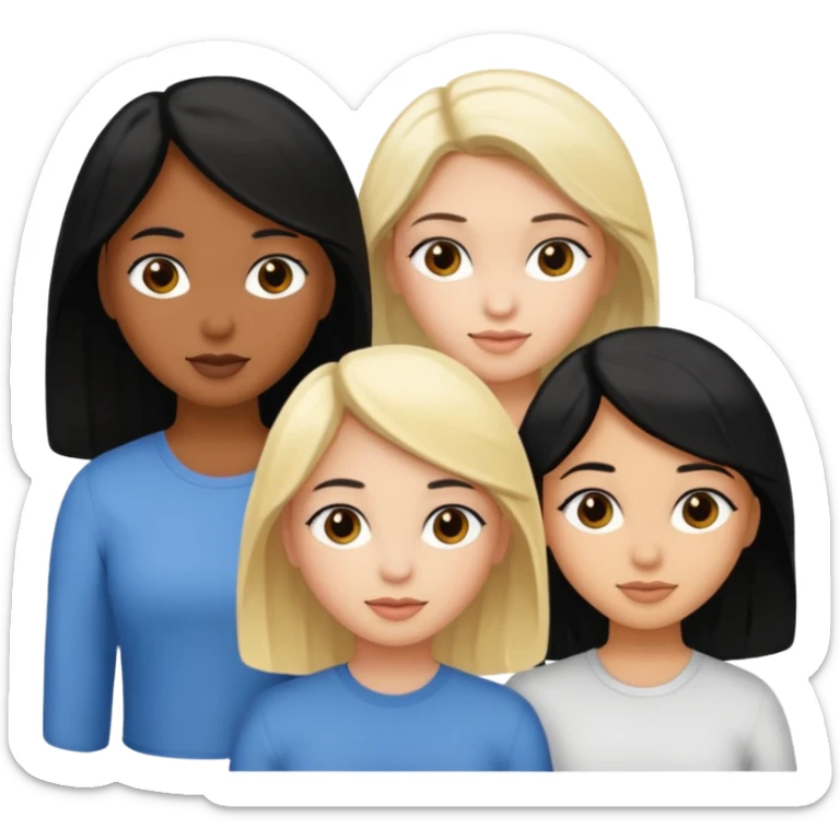 Three brown girl with black hair, one lightskin girl with black hair, one blonde girl with white skin  sticker