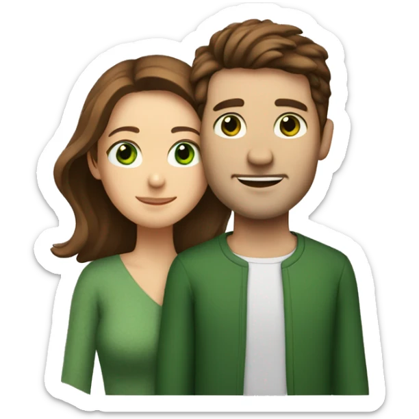 Man with brown hair and green eyes hugs woman with brown hair and brown eyes sticker