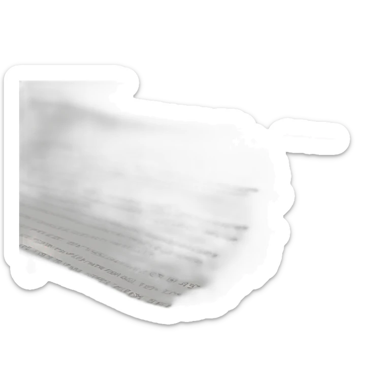 A white piece of paper, curled up at the bottom to the left or right, with text printed on it, as a business letter. sticker