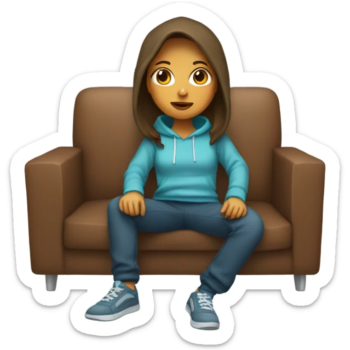 A girl with square brown hair in a hoodie and pants on the couch sticker