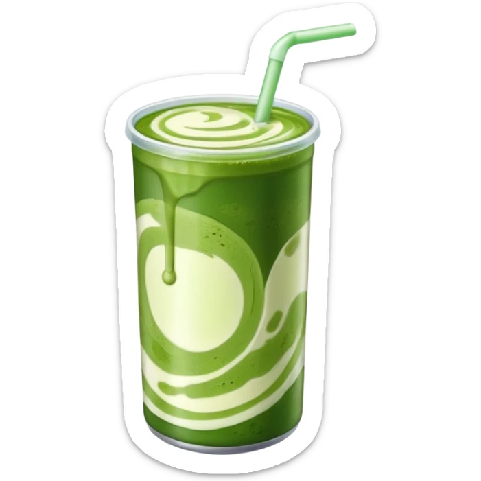 Iced matcha in a plastic can we can see the two color of mil and of matcha  sticker