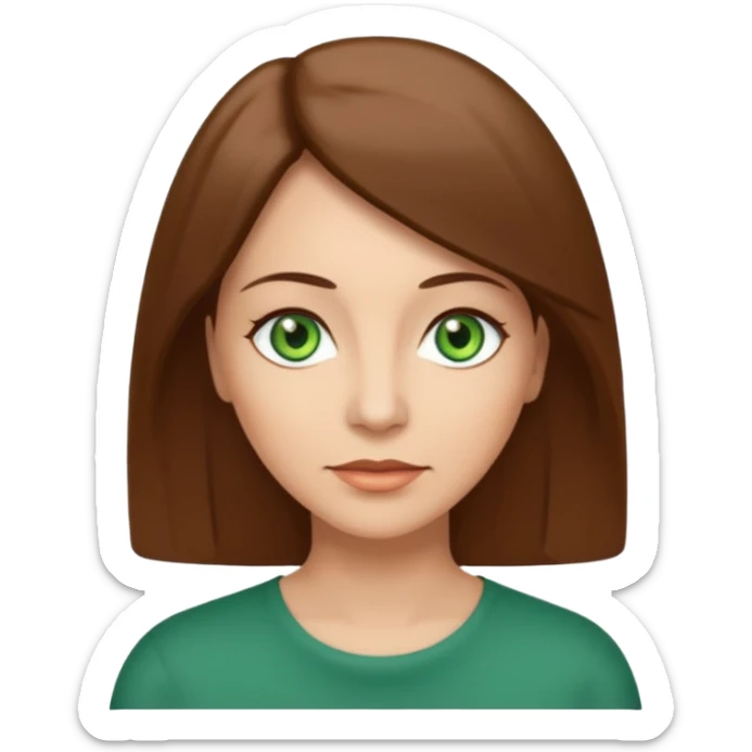 middle age woman with green eyes and shoulder length straight brown hair sticker