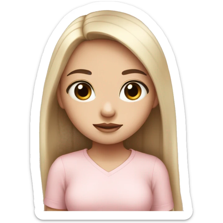 Very cute girl , with white skin color  , black long hair , beautiful big eyes , and light pink shirt sticker