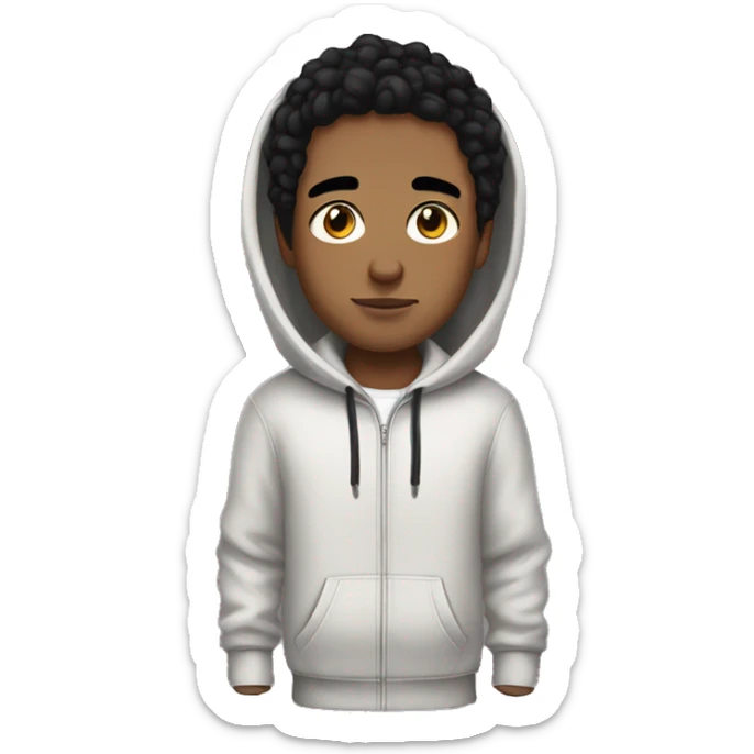 Boy with black hair. Black eyebrows. Palish light skin. Wearing a hoodie.  sticker