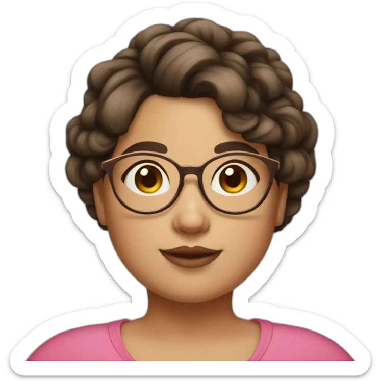 chubby girl with hairtie, dark brown hair and round rose-golden glasses, slightly rounder face sticker