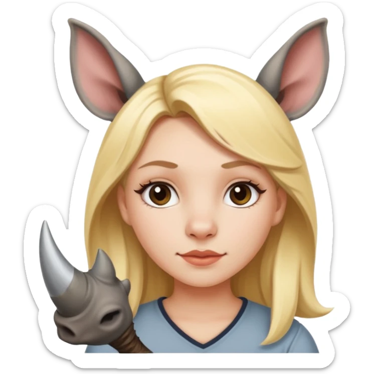 Blonde girl with rhino horn and rhino ears sticker