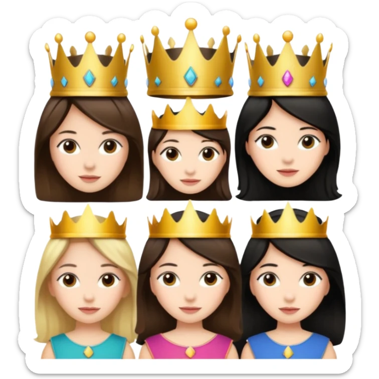 2 brown hair girls 3 black hair girls and 1 blonde girl with crowns  sticker