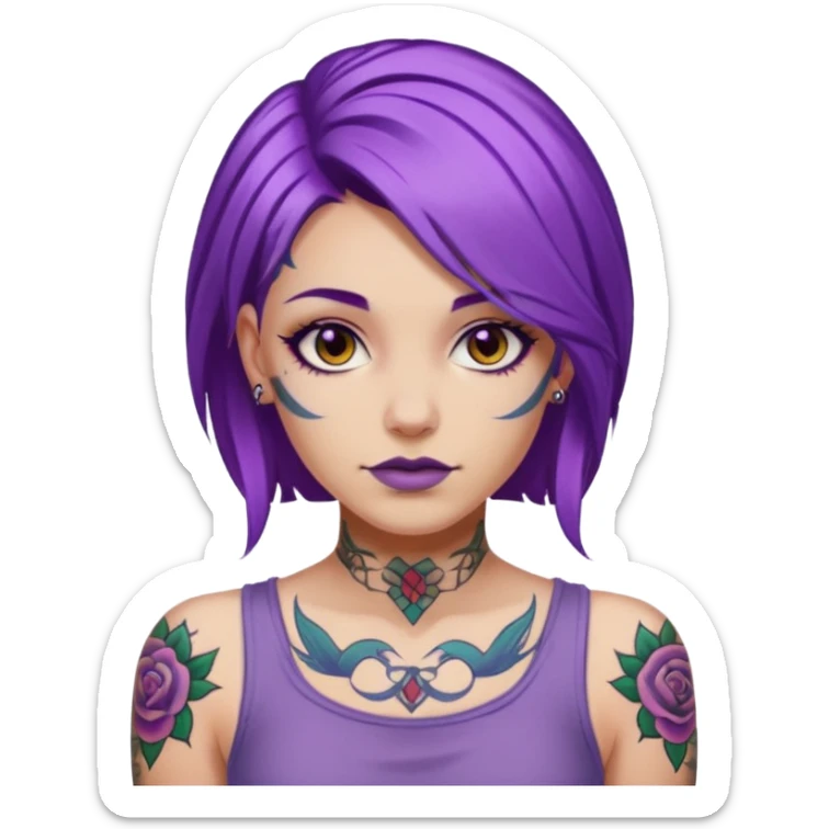 women with tatoos and hightlight that tatoos with purple hair sticker