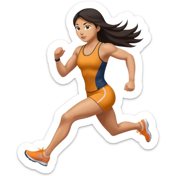 sexy and fully nude, asian muscled girl with long dark hair, running, nude feet sticker