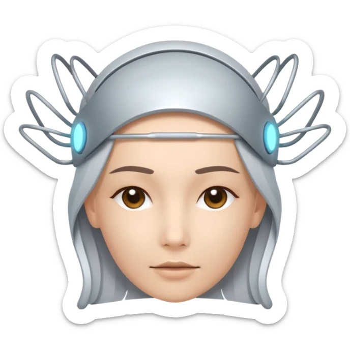 Minimal emoji of a futuristic neural headband with glowing nodes, clean lines, soft sci-fi glow, flat icon style, without human sticker