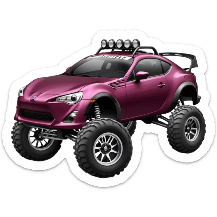 2013 scion fr-s black cherry off road 4wd monster Baja dessert stadium racer number 86 with long travel suspension, shiny silver wheels, exaggerated black fender flares  sticker