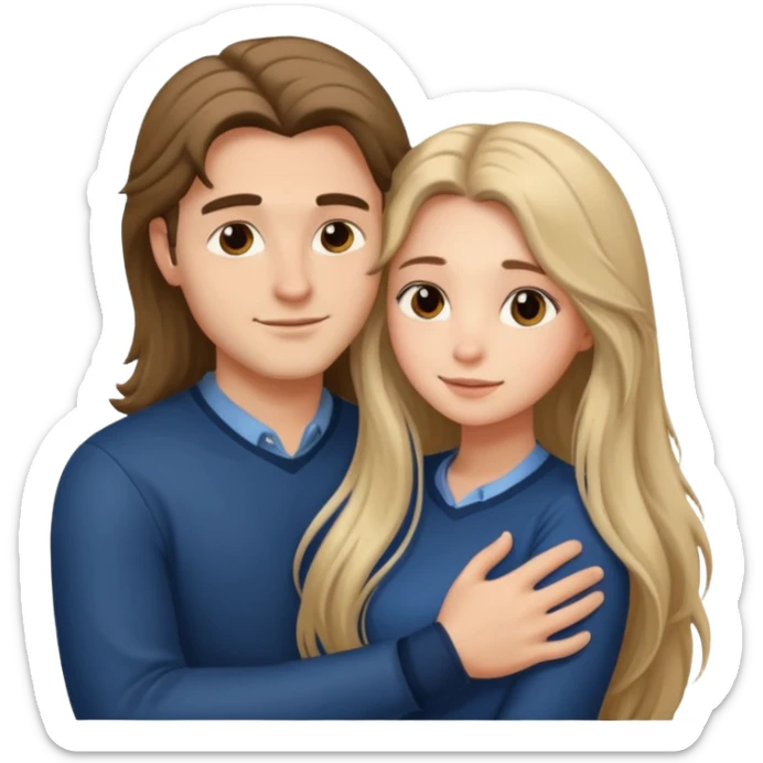 emoji ios 18 guy and girl are hugging, the girl has long beautiful hair, the guy looks respectable EMOJIS IOS 18 sticker