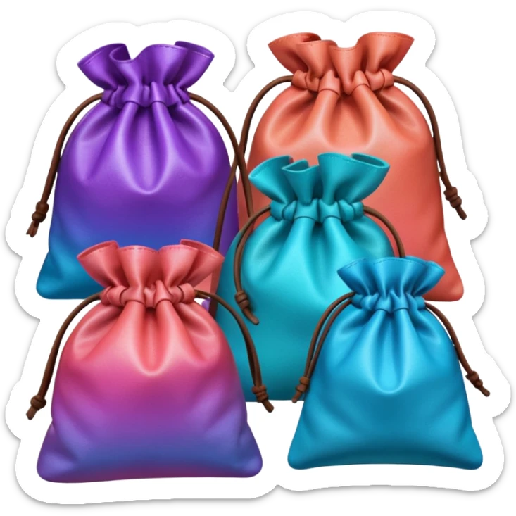 coins  pack in gradient of turquoise, blue, pink, purple, and coral color in leather brown bag sticker