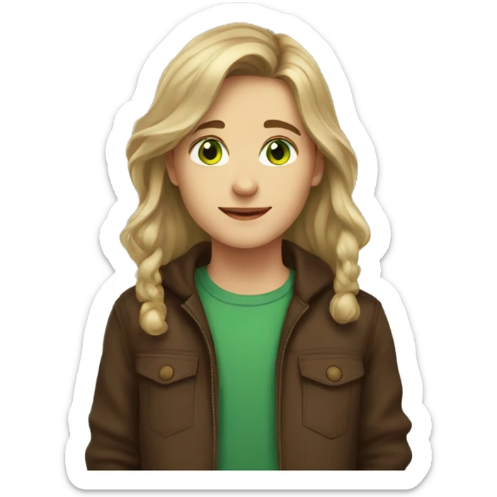 brown haired girl with blonde highlights and green eyes boy with brown hair and brown eyes sticker