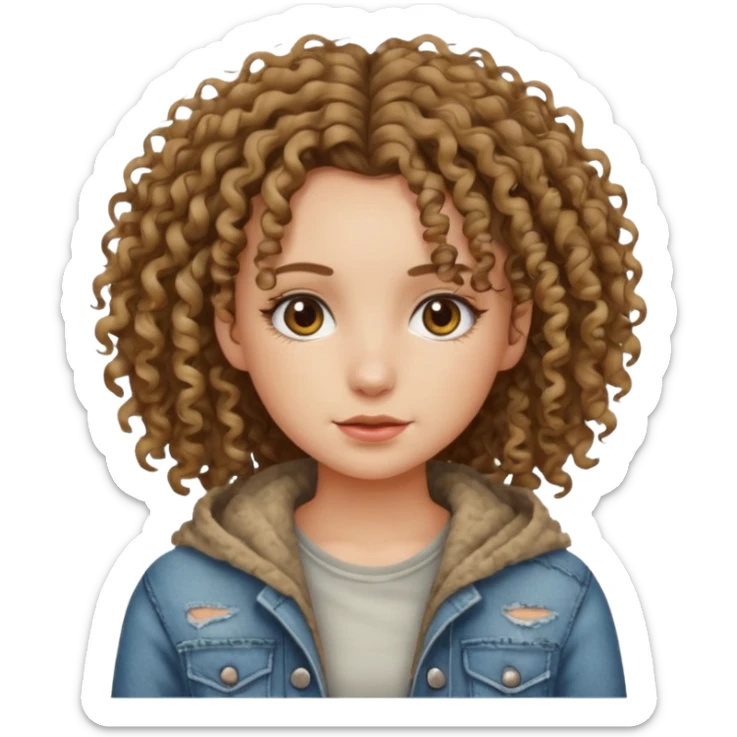 ios 18 emoji pretty girl with curly hair and poor clothes sticker