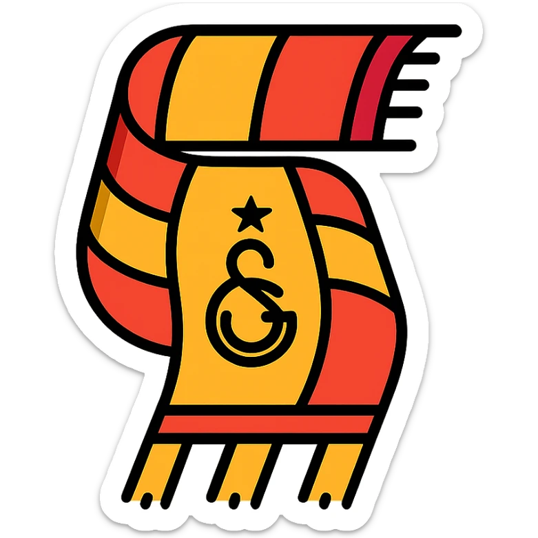 Galatasaray S.K. scarf, yellow and red stripes, waving, fan spirit, simple icon, lineal color icon with black outlines sticker