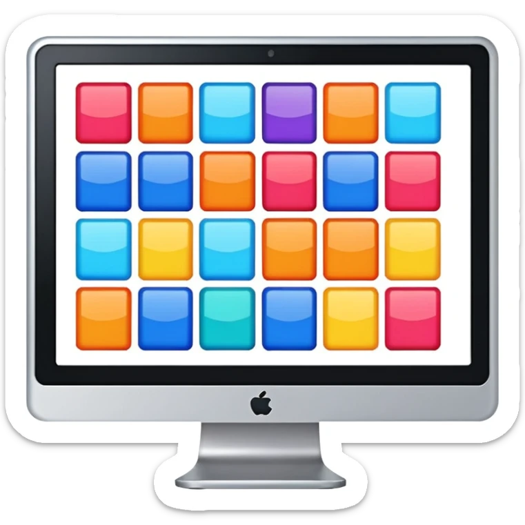A monitor screen, showing some colorful layouts like scquares, rectangles, etc. sticker
