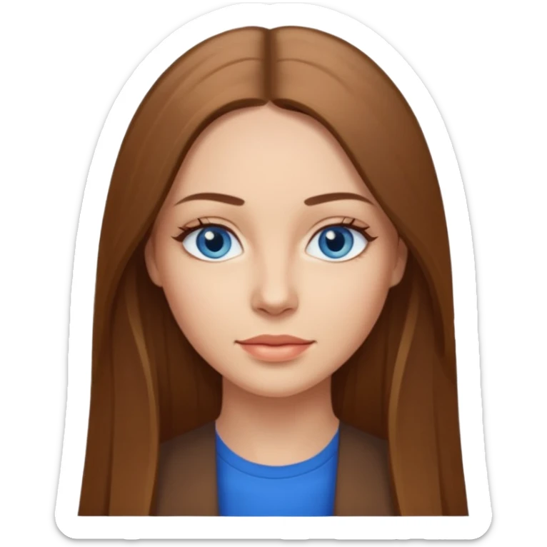 a woman, 30 years old, light skin with medium brown straight hair, long hair. blue eyes. No eyeglasses. hair in middle part. sticker