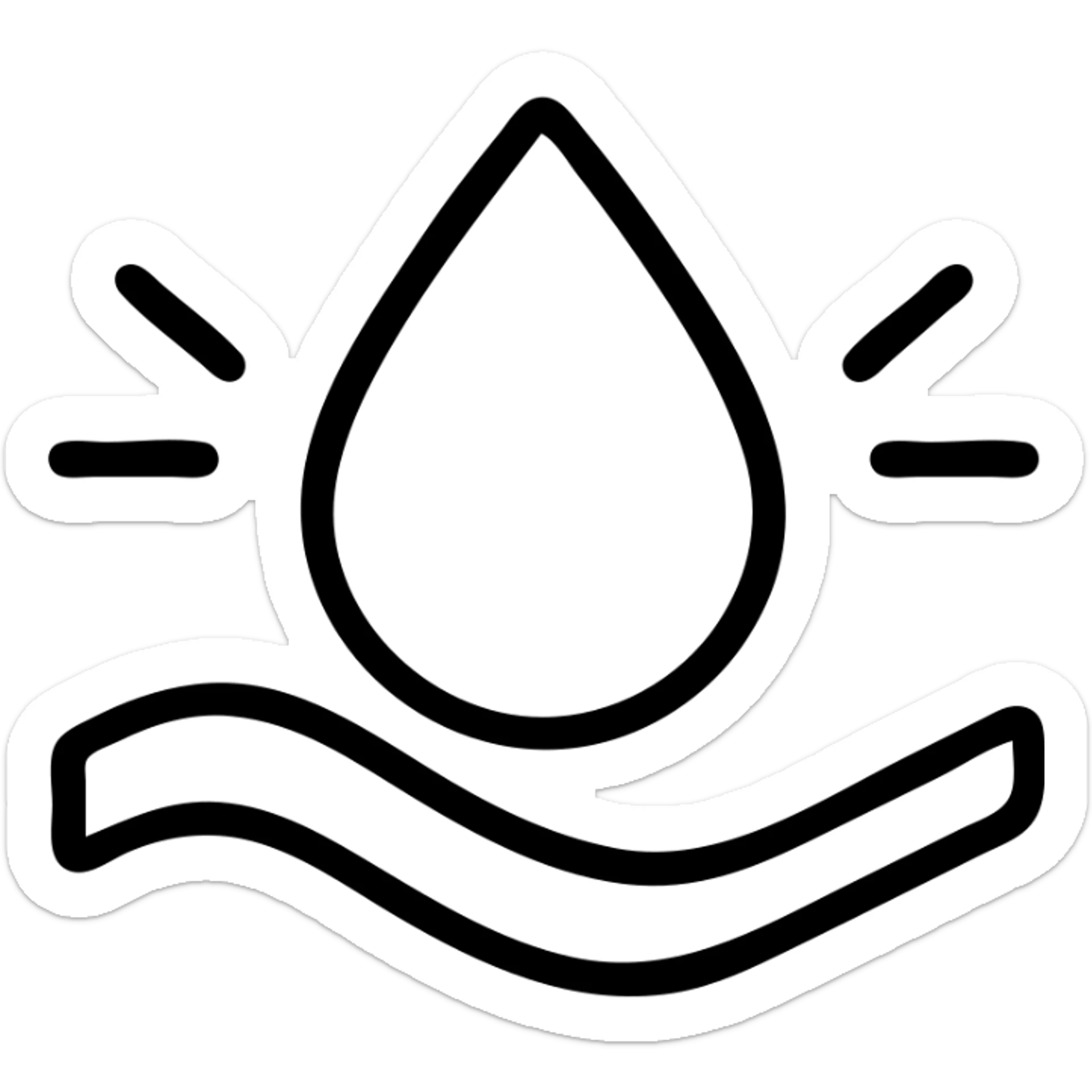 outlined icon of a water droplet sliding on glossy black paint, clean lines, subtle repellent effect with water lines moving away, modern and simple sticker