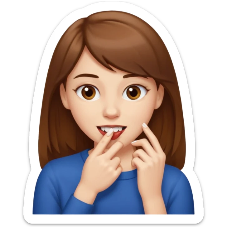 Une fille brune et blanche qui se mord un ongle avec ses dents comme si elle draguait qqn il fait que l'ongle soit entre ses dents sticker