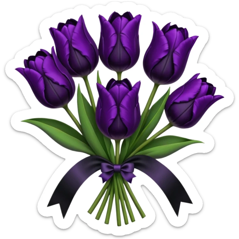 goth tulip bouquet, black and purple tulips, dark ribbon sticker