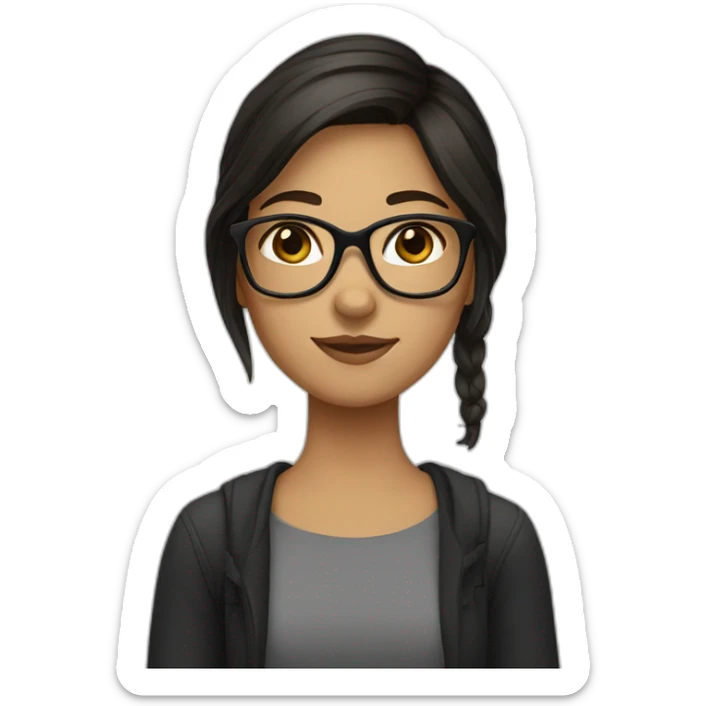 girl with glasses and black to brown hair sticker