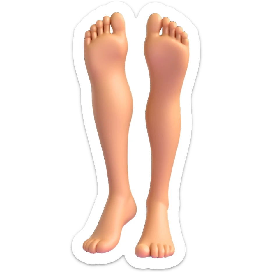 3D emoji style human leg, foot pointed, simple and expressive, neutral skin tone sticker