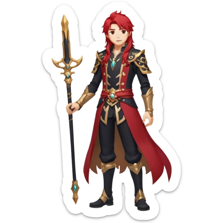 Diluc from Genshin Impact (full body) (tall adult male) (long hair) sticker